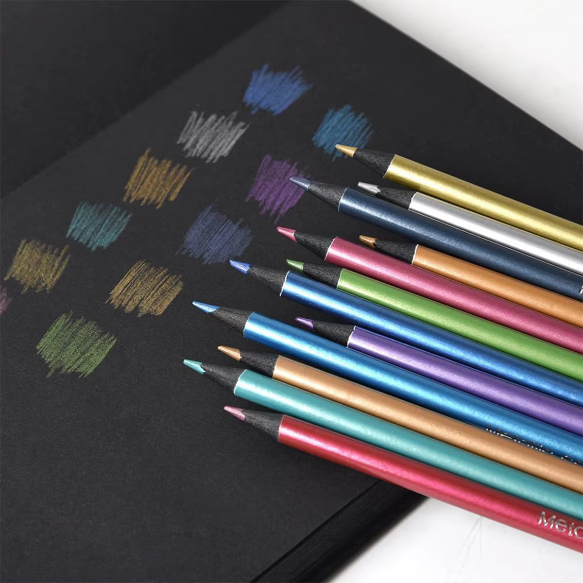 Ensemble de crayons de couleur métalliques, 12 couleurs, pour dessin et croquis, fournitures artistiques pour bricolage, coloriage, peinture à domicile