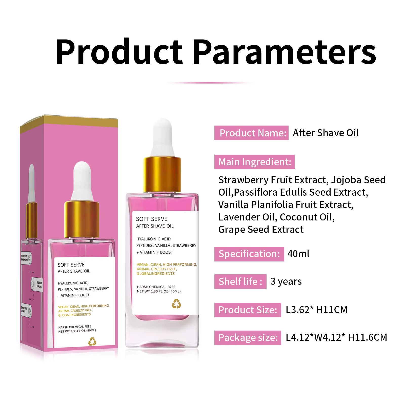 Huile après-rasage fraise vanille pour femme, huile de soin après-rasage pour une peau lisse et hydratée