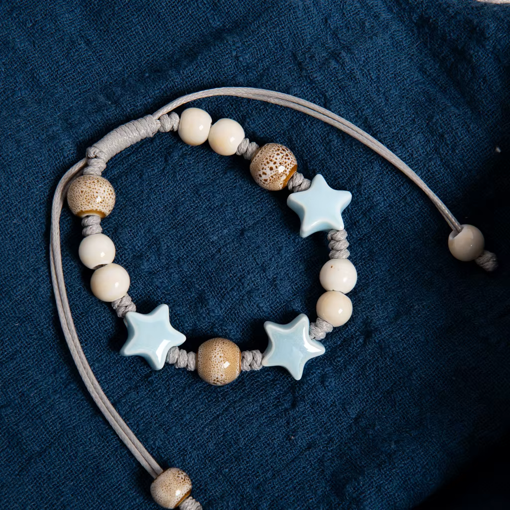 Bracelet de perles en céramique blanche et bleue tissé à la main, cordon de cire réglable, Style ethnique bohème, bijoux faits à la main pour couples et amis