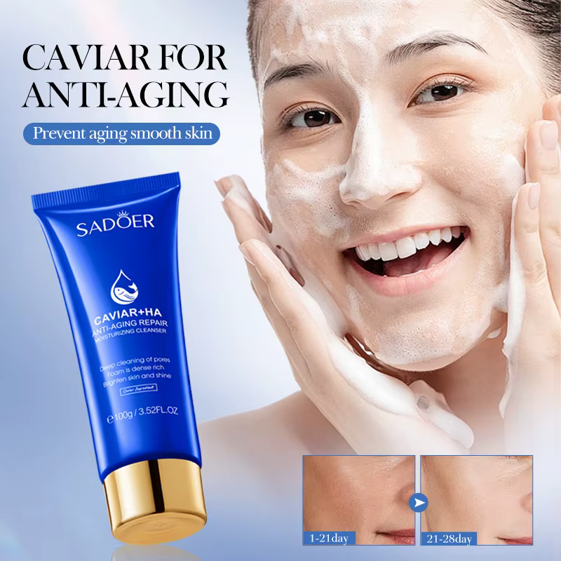 SADOER Caviar nettoyant pour le visage mousse de lavage du visage nettoyant pour le visage nettoyage en profondeur blanchissant Anti-rides hydratant soins de la peau