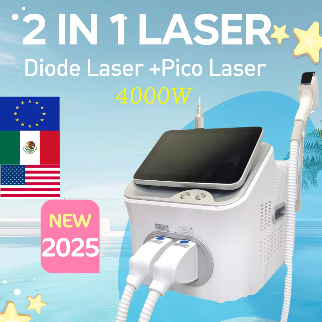 Professionnel 2 en 1 Diode Laser 4000w 4 vagues 808nm Machine d'épilation picoseconde Qswitch ND YAG 1064NM