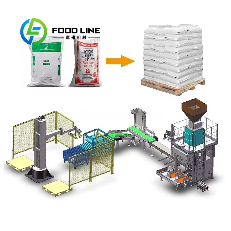 Machine de palettisation robotisée pour sacs de ciment, cartons, barils, seaux de 10 kg, 15 kg, 20 kg, 25 kg, 50 kg, ligne d'emballage en bois