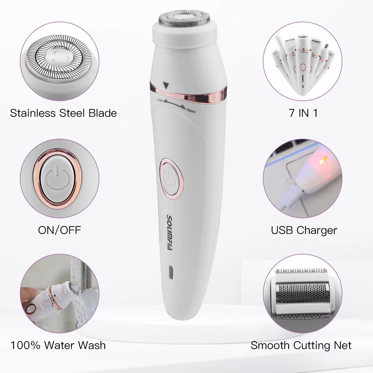 Solimpia 7 en 1 épilation du corps épilateur électrique aisselles cheveux Bikini