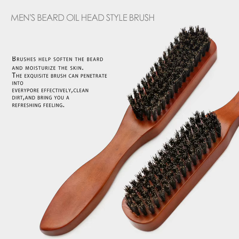 Brosse à barbe en poils de sanglier avec manche en bois pour hommes