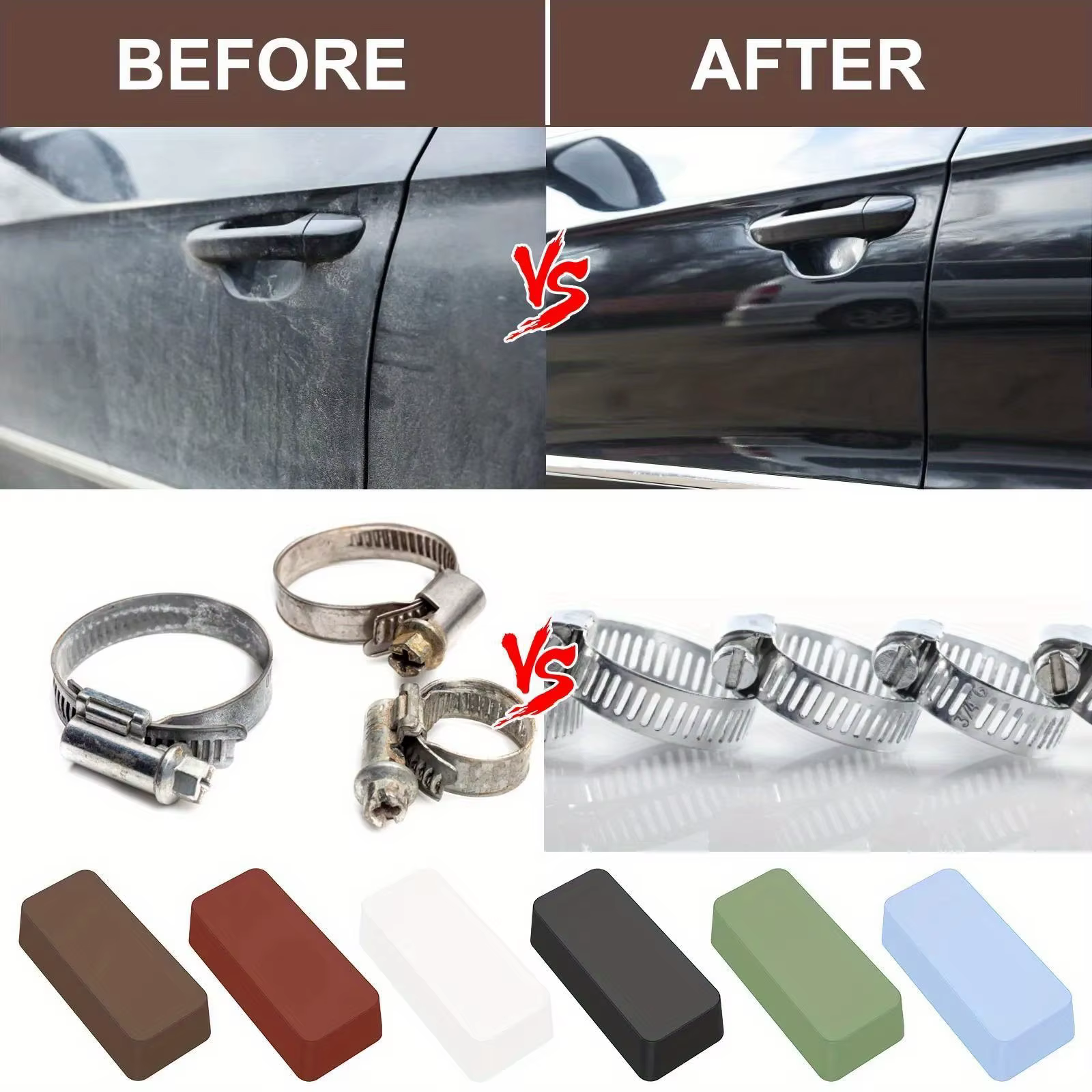 Kit de 6 pâtes à polir métalliques pour bijoux, argent, or, laiton – Grains grossiers à fins pour une finition ultra-brillante