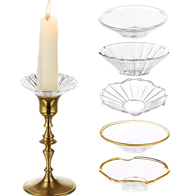 Ensemble de 3 porte-bougies en verre avec attrape-cire, protège-gouttes et base anti-basculement - Pour centres de table, mariages, décoration intérieure