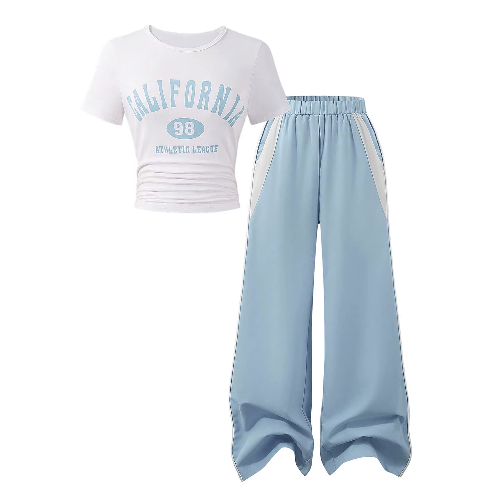 Tenues pour adolescentes, ensemble confortable et tendance pour l'école, haut à manches courtes avec imprimé lettres, pantalon décontracté, ensemble deux pièces menthe