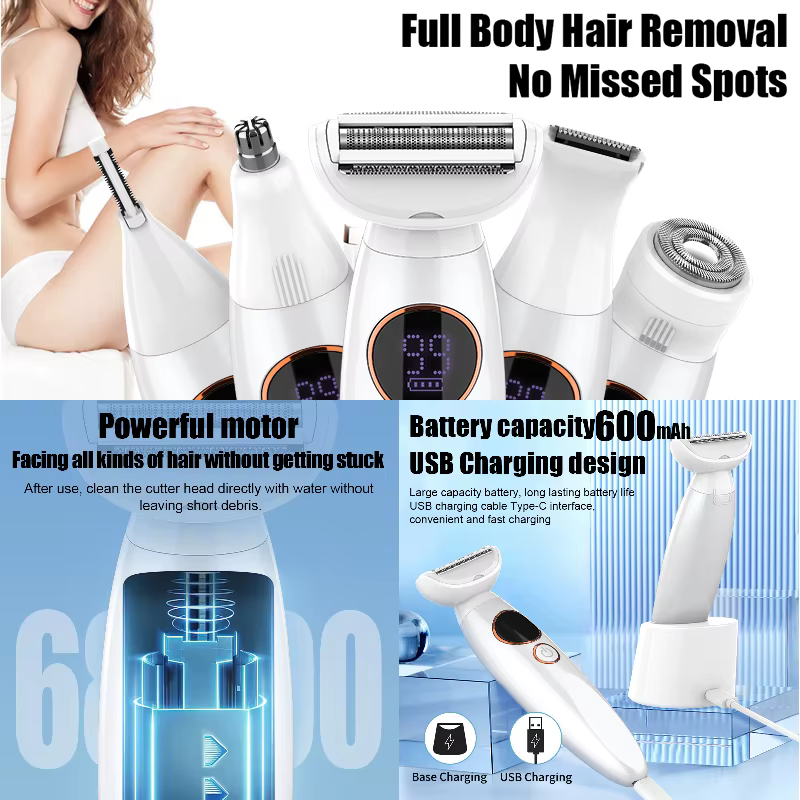 5in1 rasoir à cheveux Bikini tondeuse tête remplaçable sourcil épilation du visage étanche utilisation sèche et humide