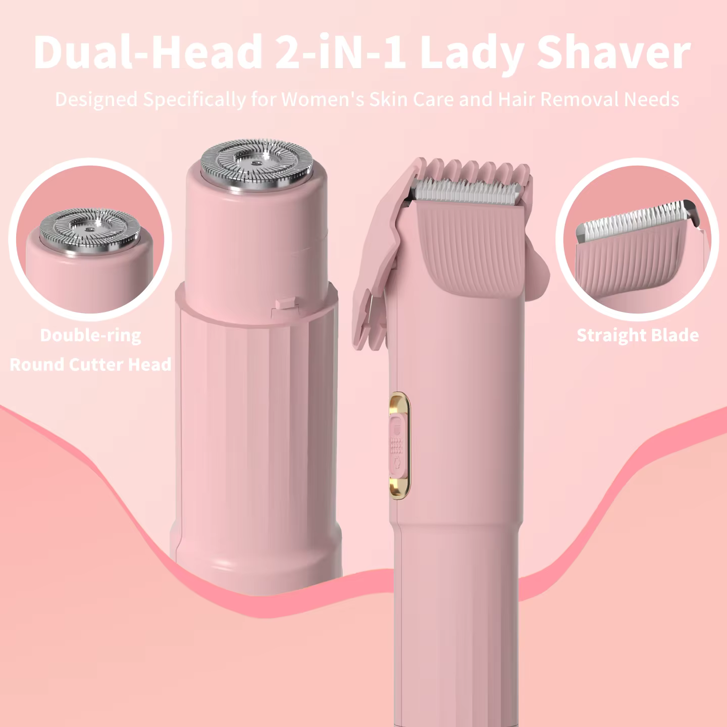 Tondeuse à cheveux électrique 2 en 1 OMUONE pour femmes, rasoir double tête, rasoir pour le corps, le visage et le bikini, rechargeable par USB, sans fil, portable