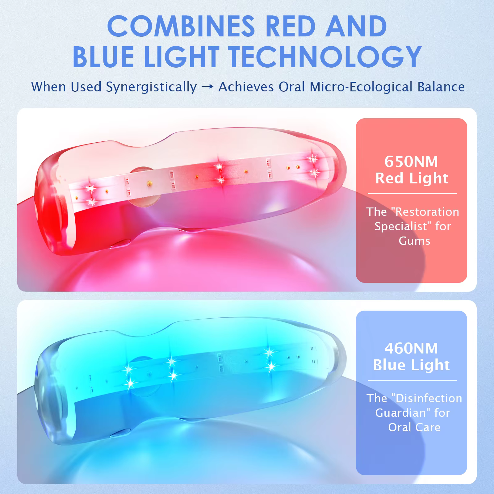 Accélérateur de blanchiment des dents 650nm thérapie par la lumière rouge + bleue pour les gencives LED lumière parodontale réparation de santé des gencives saignement des gencives et des dents