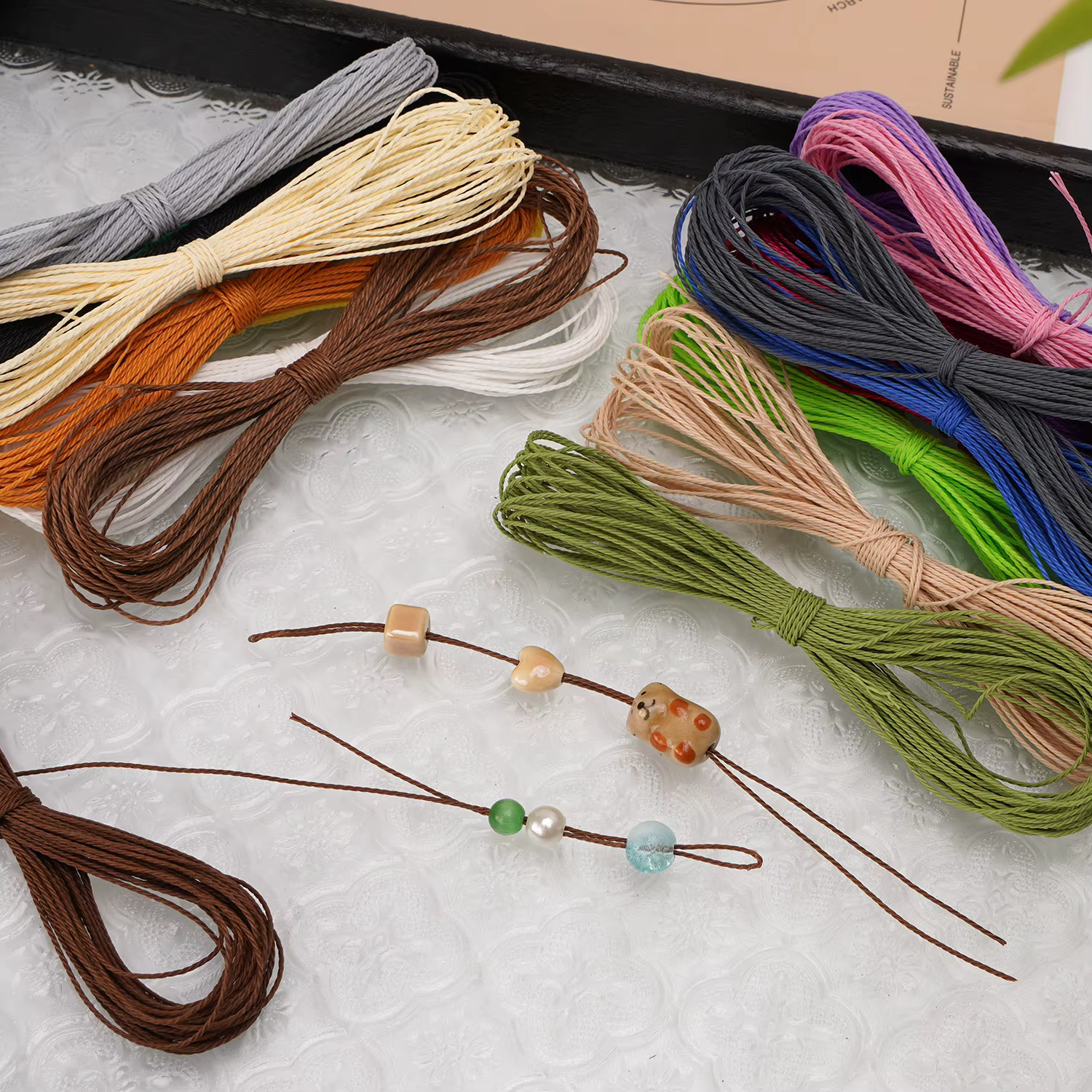 Fil ciré en Polyester de 1mm, pour l'artisanat, la couture du cuir, la fabrication de bijoux, outils de bricolage, cordon ciré étanche à haute résistance