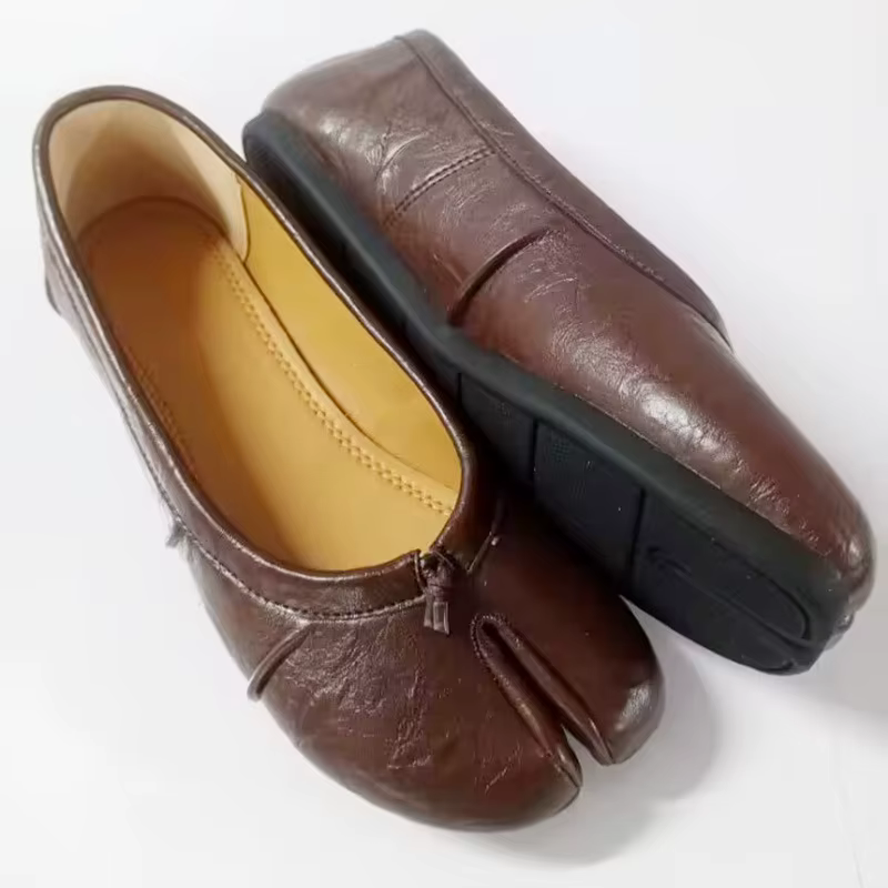 Chaussures Tabi en cuir PU pour femmes, chaussures plates faites à la main, mules fendues, design de luxe, haute qualité, mode chaude