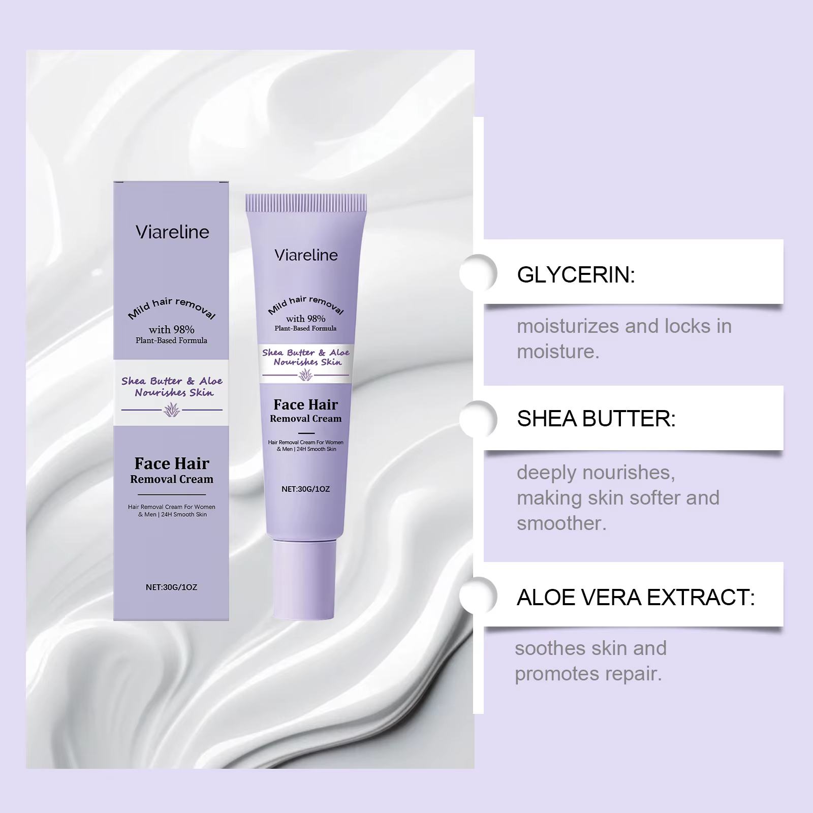 Crème dépilatoire douce et indolore pour le visage