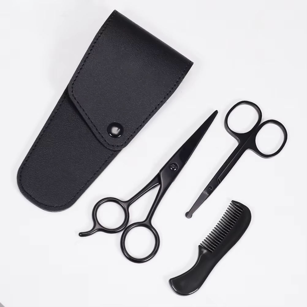 Kit de peigne à barbe avec ciseaux et brosse