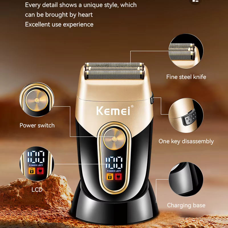 Kemei lavable barbe rasoir électrique pour hommes Rechargeable Stubble