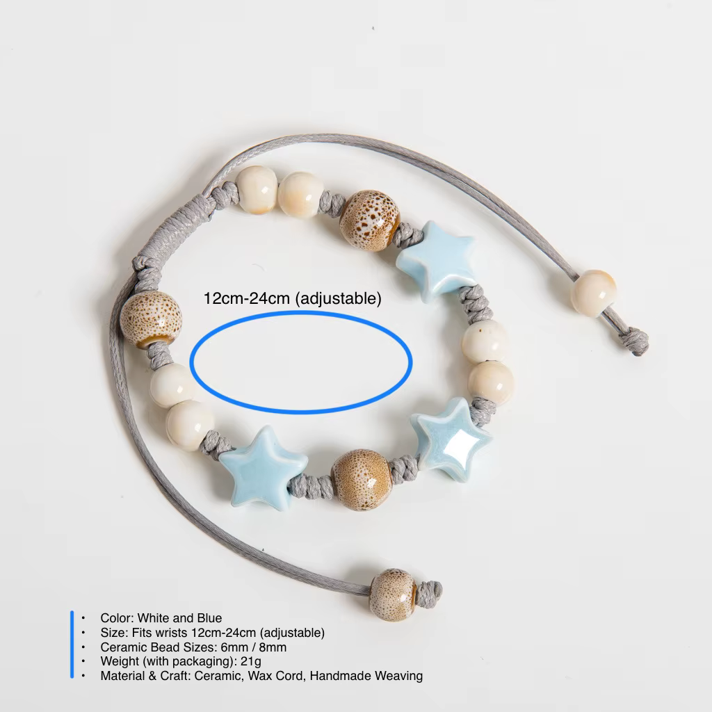 Bracelet de perles en céramique blanche et bleue tissé à la main, cordon de cire réglable, Style ethnique bohème, bijoux faits à la main pour couples et amis