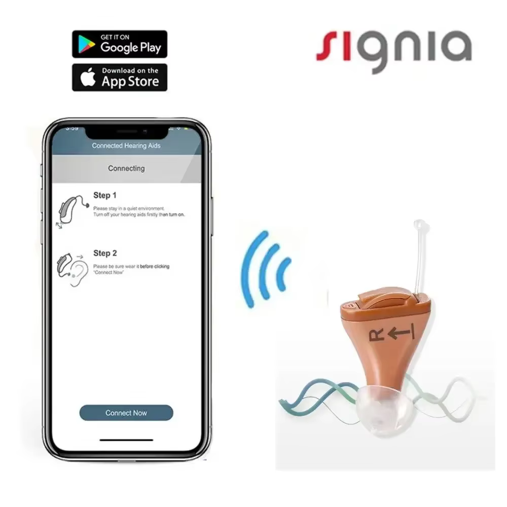 Signia-ITC Digital Invisible CIC Hearing Aid, RUN Click Smartphone, 8 Canaux, Andrea Fit Dry Case