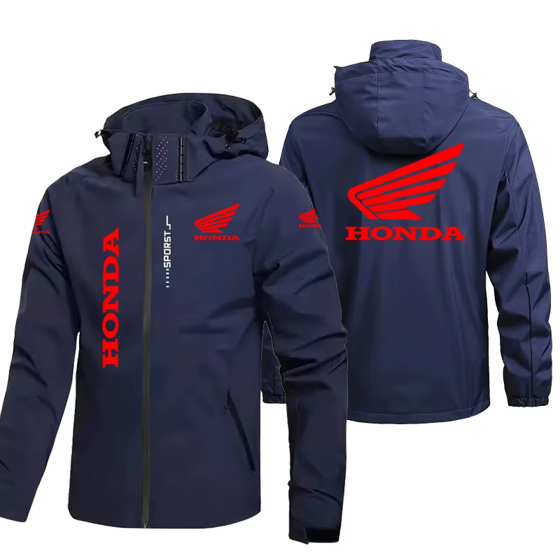 Veste de moto Honda pour hommes, manteau coupe-vent et imperméable à capuche avec capuche amovible et chemise à fermeture éclair, combinaison d'équitation de grande taille