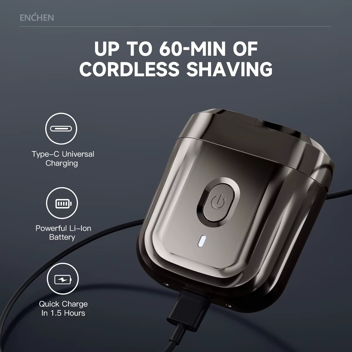 ENCHEN Mini6 têtes flexibles à 2 directions rasoir électrique 100% étanche jusqu'à 60 minutes de rasage sans fil avec tête de coupe magnétique