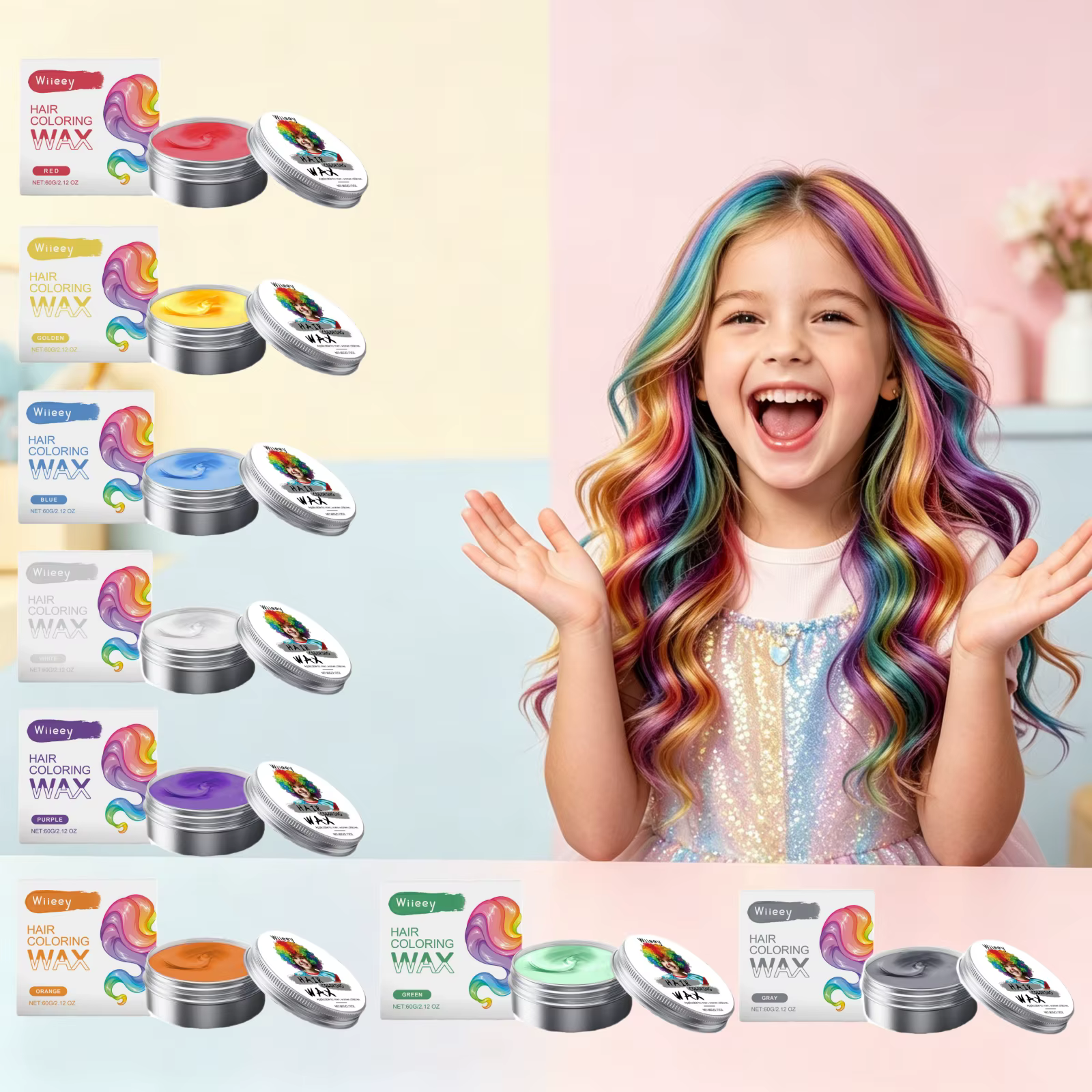 Cire colorante temporaire pour cheveux d'enfants, 9 couleurs, facile à utiliser, se lave rapidement, sans irritation, outil de coiffure DIY pour fêtes, pâte colorante jetable