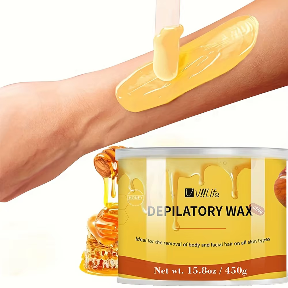 Viilife 450g Cire dépilatoire au miel pour épilation Adhesion douce Application facile Convient à tous les types de