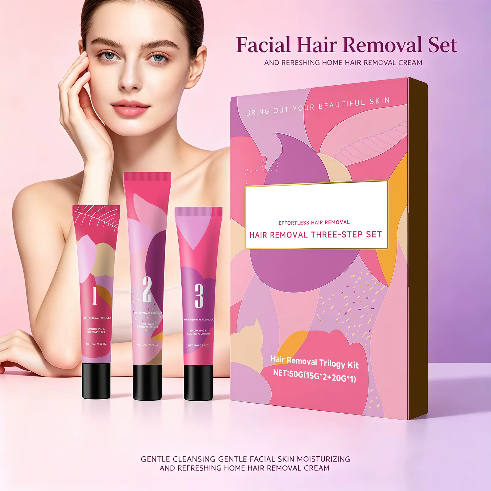 Ensemble de 3 étapes pour l'épilation du visage pour peaux sensibles