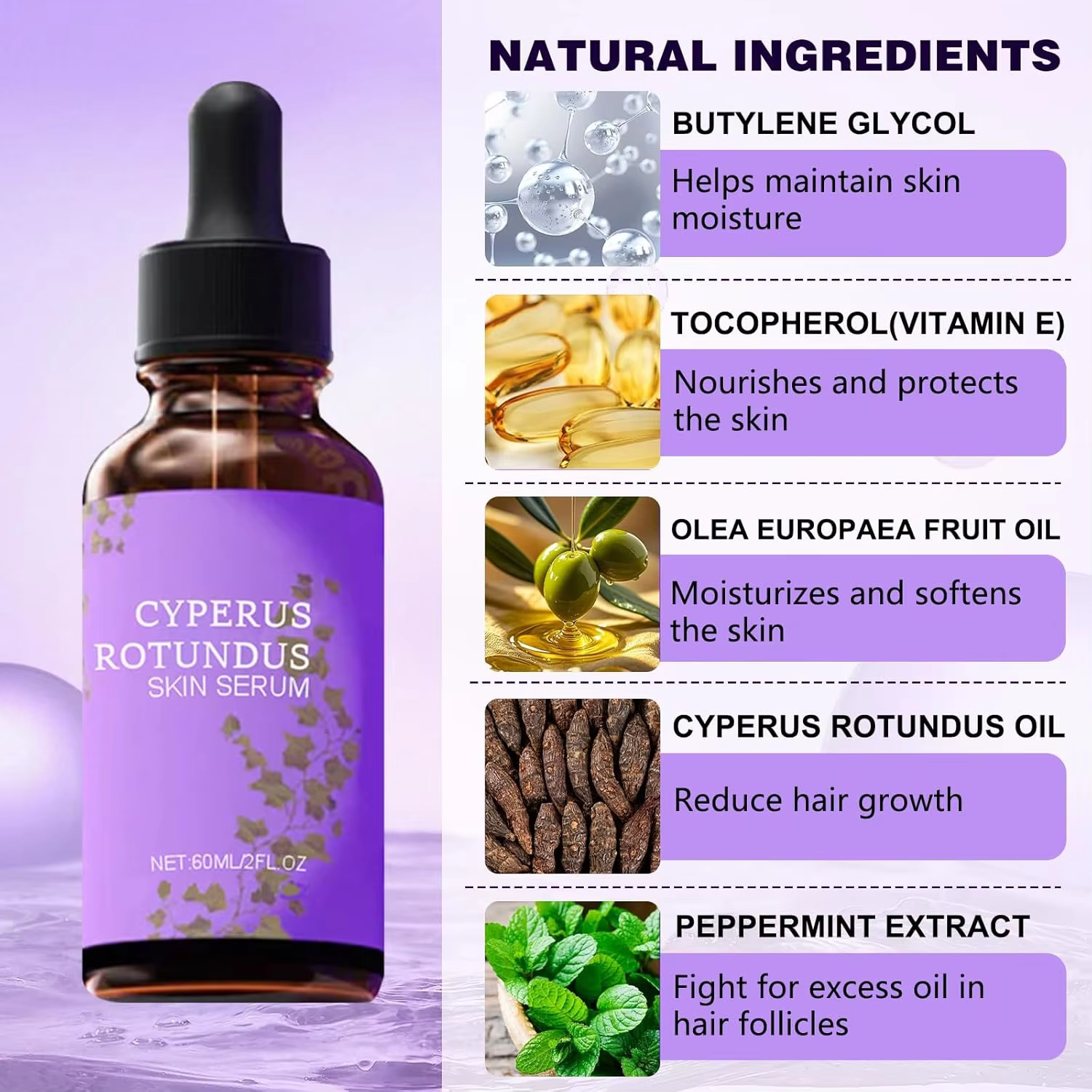 Sérum Cyperus Rotundus Inhibiteur de Repousse des Poils Soin Post-Épilation Apaise la Peau Réduction Accélérée pour le Visage et le Corps