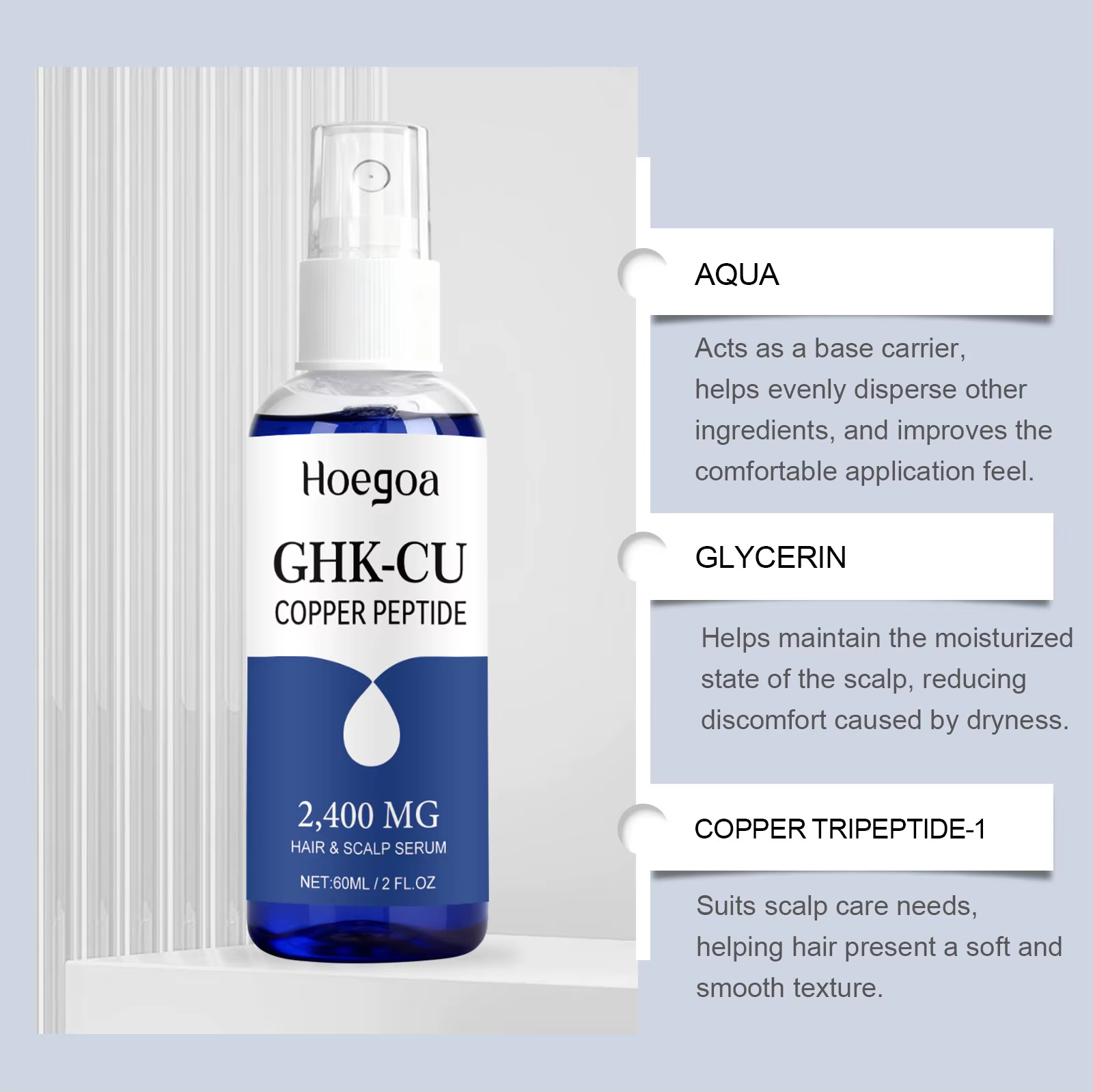 Sérum capillaire hydratant en spray au peptide de cuivre Ghk-Cu pour la croissance des cheveux