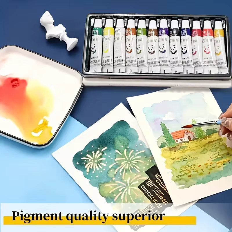 12/18/24 couleurs, 5 ml/0,18 oz, ensemble de peinture aquarelle, livré avec 6 pinceaux et 1 palette, parfait pour les travaux manuels, le papier.
