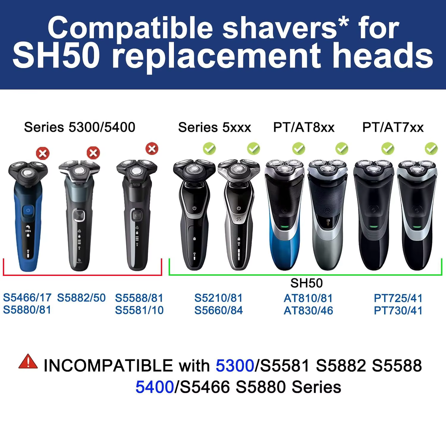 SH50/50 lames de rechange pour rasoirs électriques PHILIPS série 5000 têtes de rasage pour AquaTouch (S5xxx) et Star-Wars SW57xx