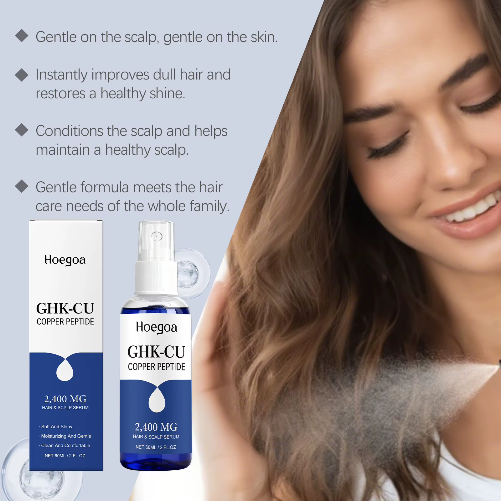 Sérum capillaire hydratant en spray au peptide de cuivre Ghk-Cu pour la croissance des cheveux