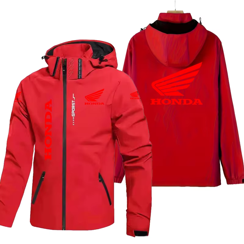 Veste de moto Honda pour hommes, manteau coupe-vent et imperméable à capuche avec capuche amovible et chemise à fermeture éclair, combinaison d'équitation de grande taille