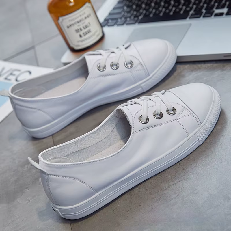Chaussures en cuir blanches à coupe basse pour femmes, polyvalentes, plates, à enfiler, grande taille, pour étudiantes, printemps, 2021, g54