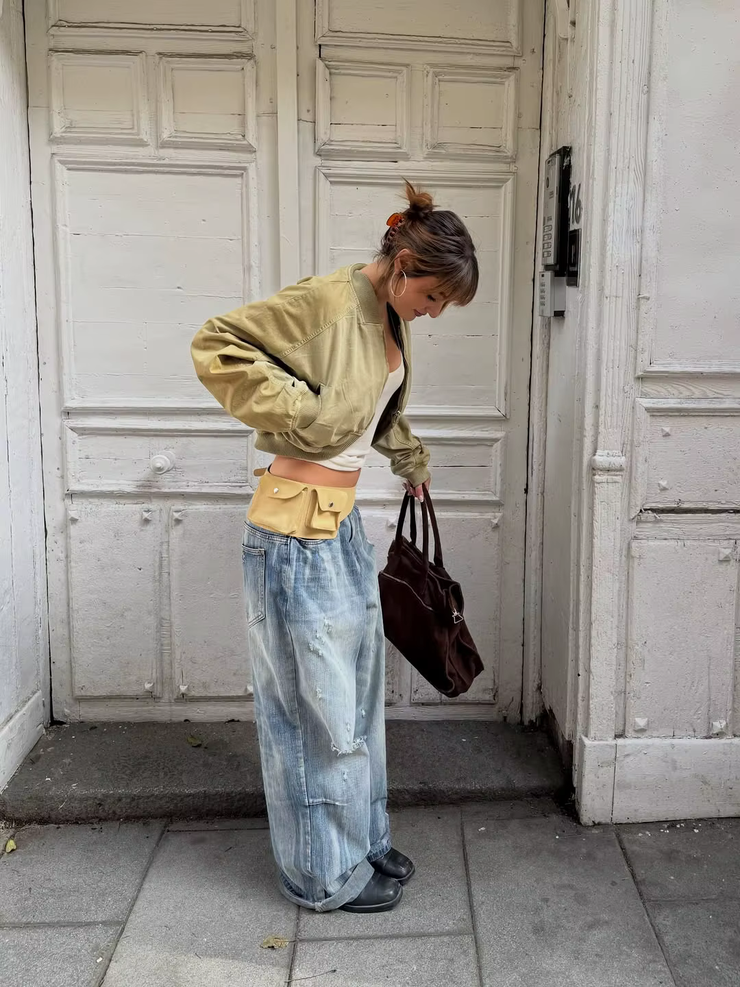 Blousons Bomber Courts Kaki pour Femme, Col Revers, Fermeture Éclair Intégrale, Détails Poches, Manches Longues, Style Streetwear Décontracté Y2K