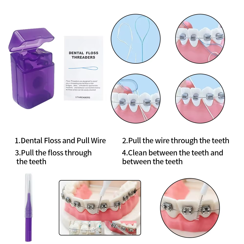 Kit de Soins Orthodontiques, Hygiène Buccale, Livres de Dents, Miroir Buccal, Brosse Interdentaire, Fil d'Avertissement, 8 Pièces/Ensemble