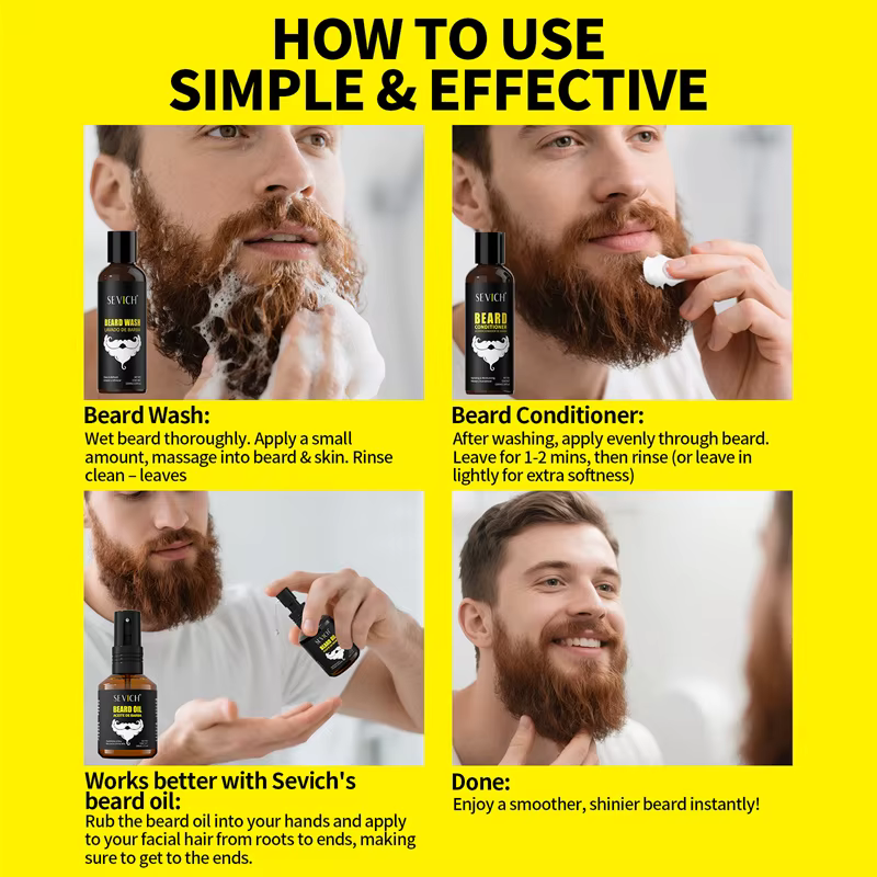 Kit de croissance de barbe naturelle pour hommes, huile de soin épaississante, crème hydratante pour barbe, cire, shampoing, après-shampooing, coiffant