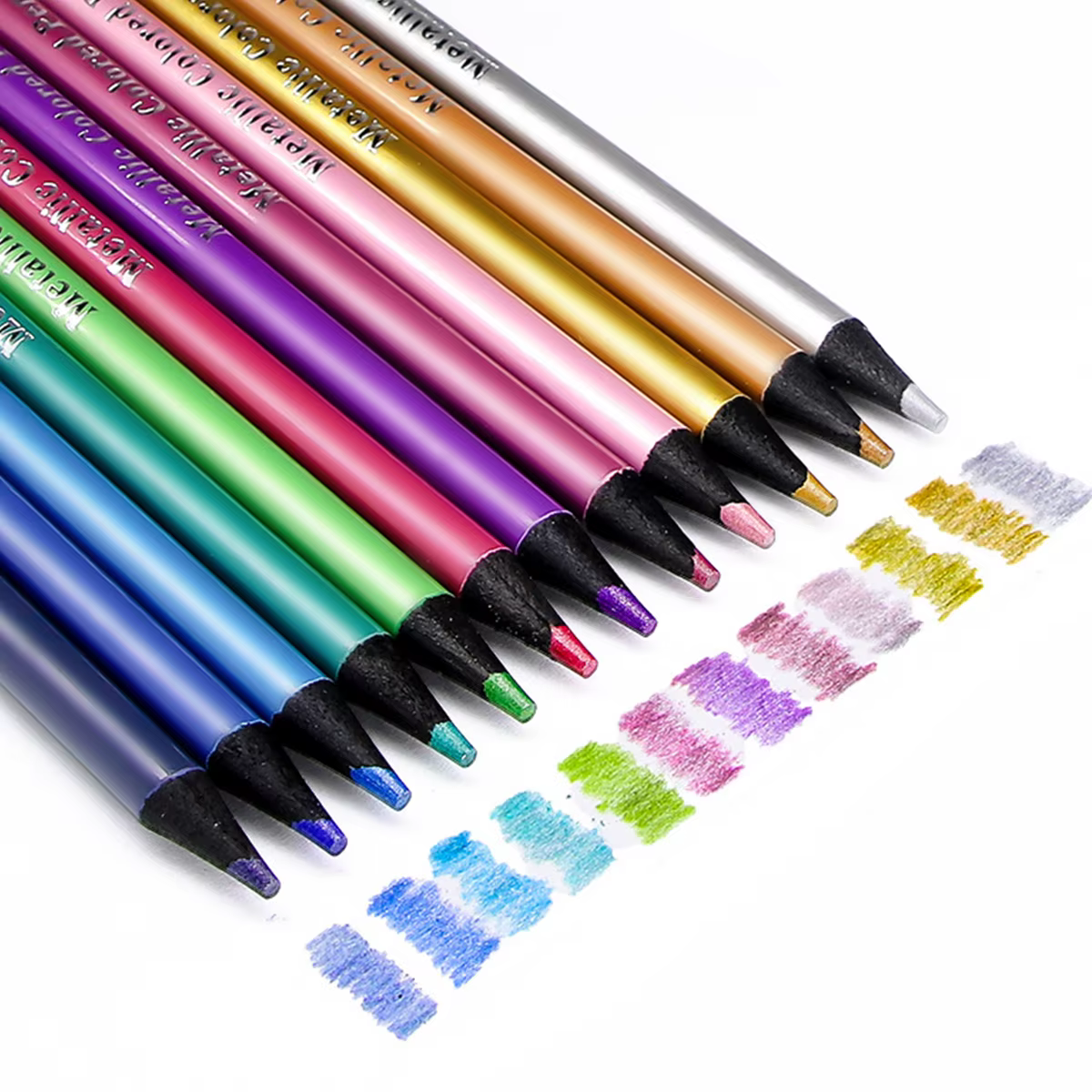 Ensemble de crayons de couleur métalliques, 12 couleurs, pour dessin et croquis, fournitures artistiques pour bricolage, coloriage, peinture à domicile