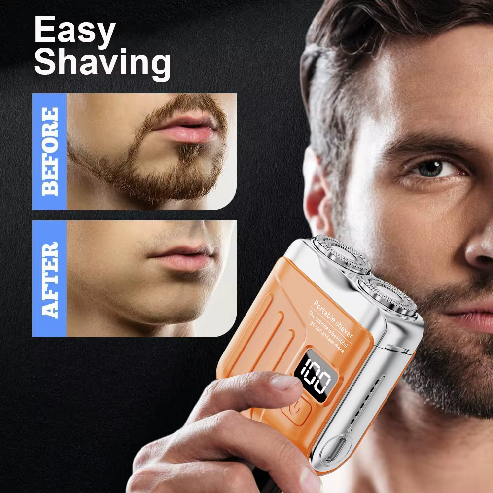 Rasoir électrique hommes tondeuse à barbe utilisation sèche et humide double lames rasoir USB Rechargeable Mini Portable visage barbe rasoir pour voyage à la maison
