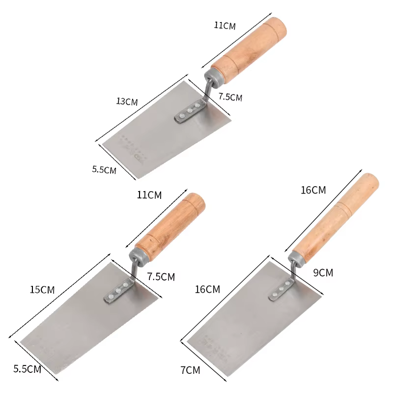 Truelle à marge flottante en ciment 13/15/16cm, couteau à mastic en acier inoxydable avec manche en bois, truelle à béton, spatule murale, outils à main