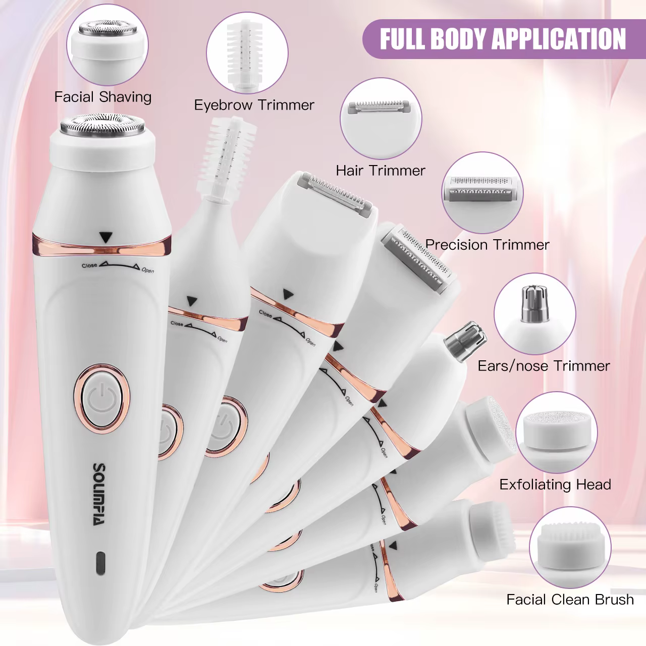 Solimpia 7 en 1 épilation du corps épilateur électrique aisselles cheveux Bikini