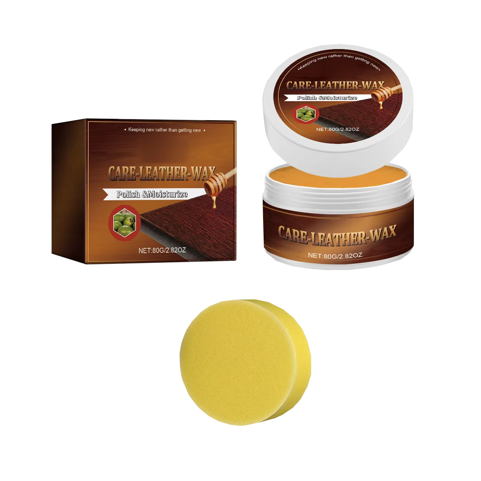 Conditionneur pour cuir à base de cire d'abeille naturelle, répare les rayures et redonne de la brillance aux meubles et aux revêtements automobiles