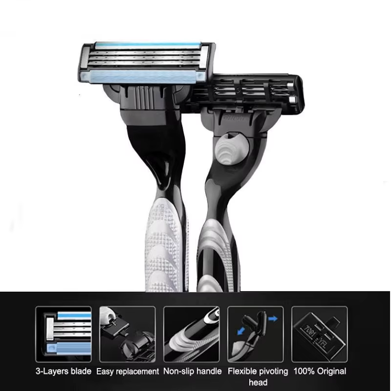 Gillette MACH 3 rasoir pour hommes 3 couches lames rasage rapide et lisse visage barbe avec bande de lubrification