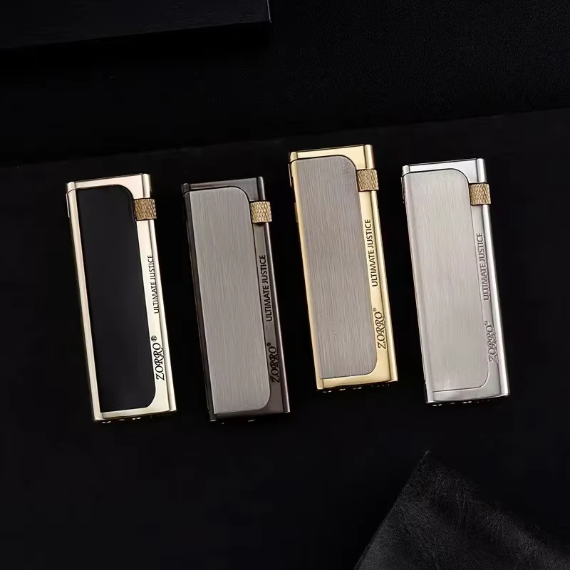 Zorro 688 métal alliage de Zinc Ultra-mince meulage fin côté Skateboard pur cuivre Butane briquet à gaz accessoires pour fumer Gadget