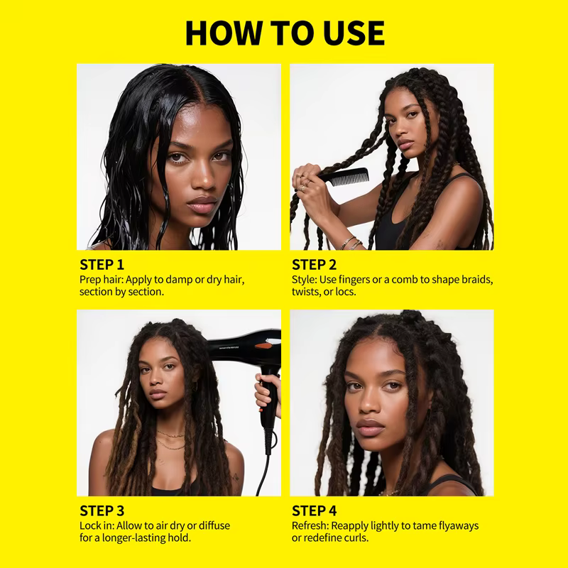 Gel coiffant pour tresses, cire coiffante longue durée pour des tresses définies, crème de contrôle des frisottis pour les bords, maintien tout au long de la journée