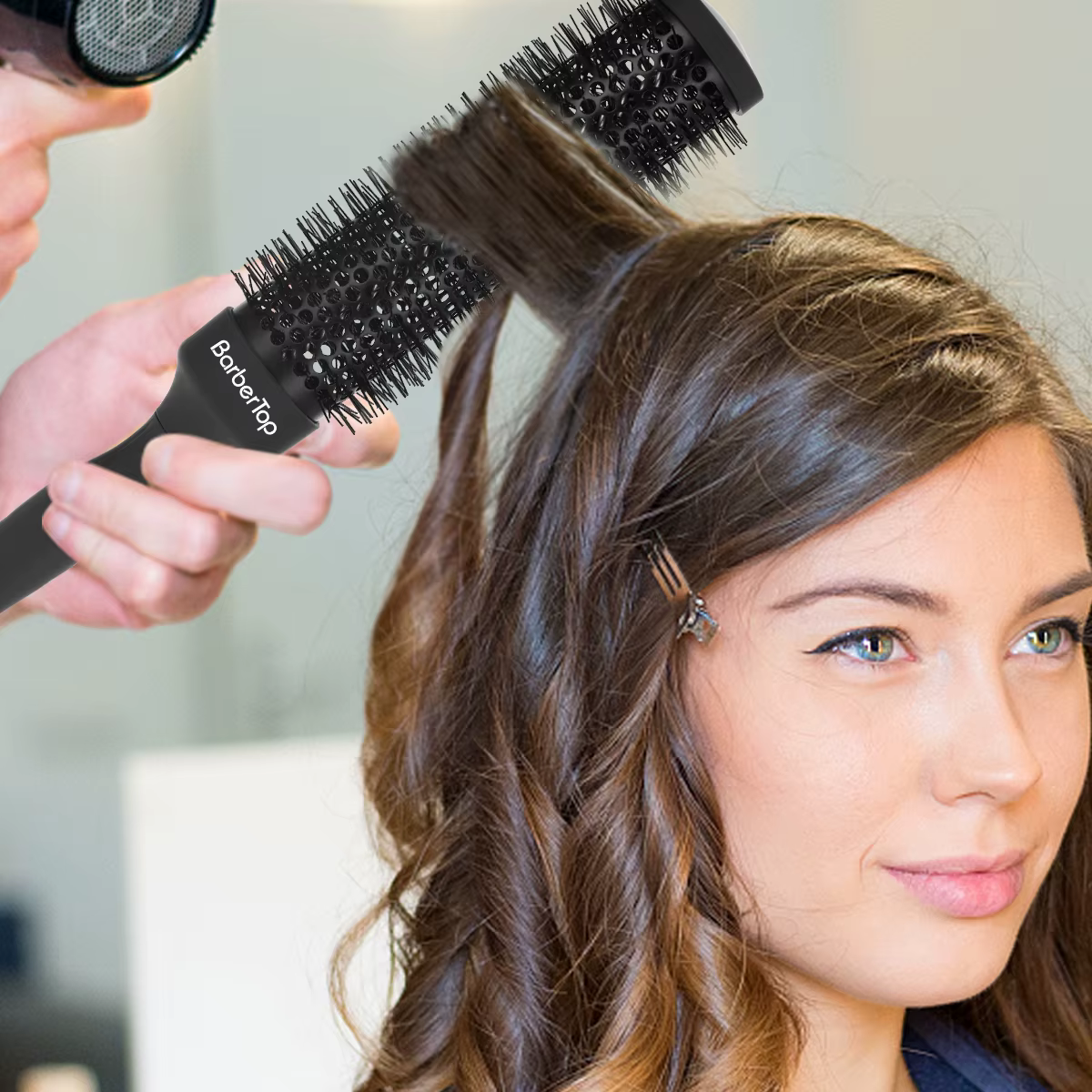 BARBERTOP peigne rond cheveux bouclés bigoudis brosse poils de sanglier baril