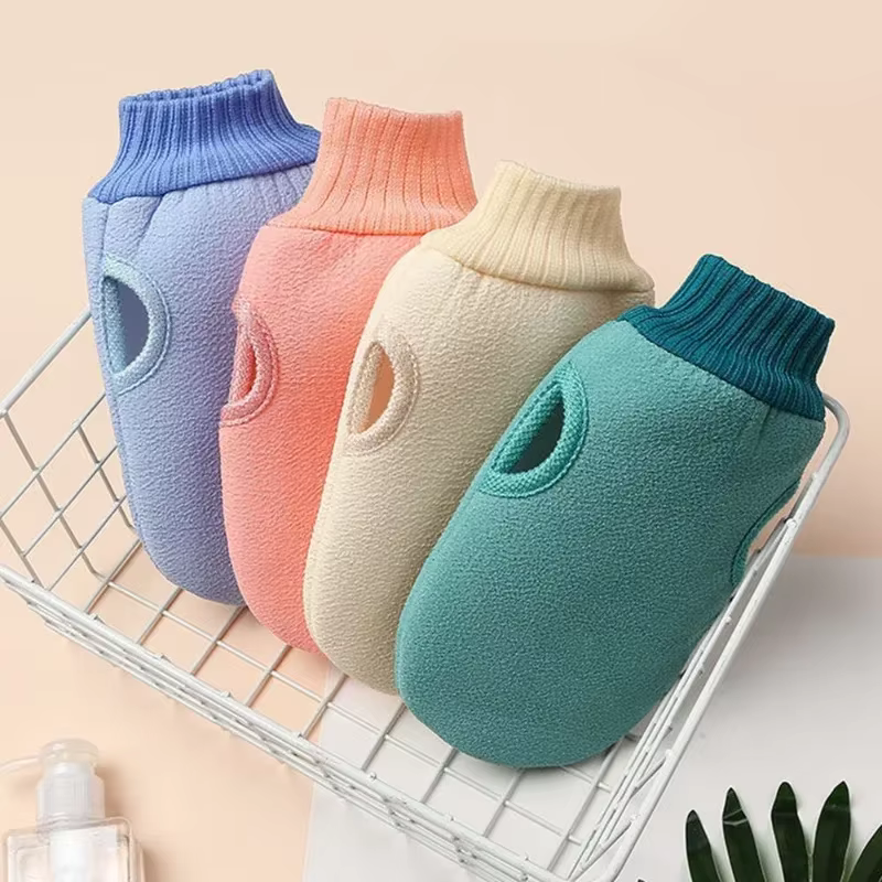 1 Gant de douche exfoliant double face, 1 Gant de massage corporel en mousse, Gants de bain pour gommage et nettoyage en profondeur de la peau, SPA 