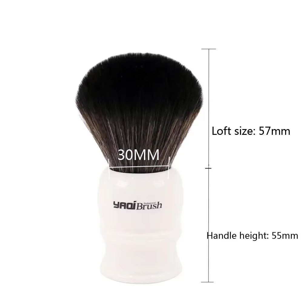 Brosse de rasage humide Yaqi 30mm taille noeud blanc poignée noir cheveux synthétiques