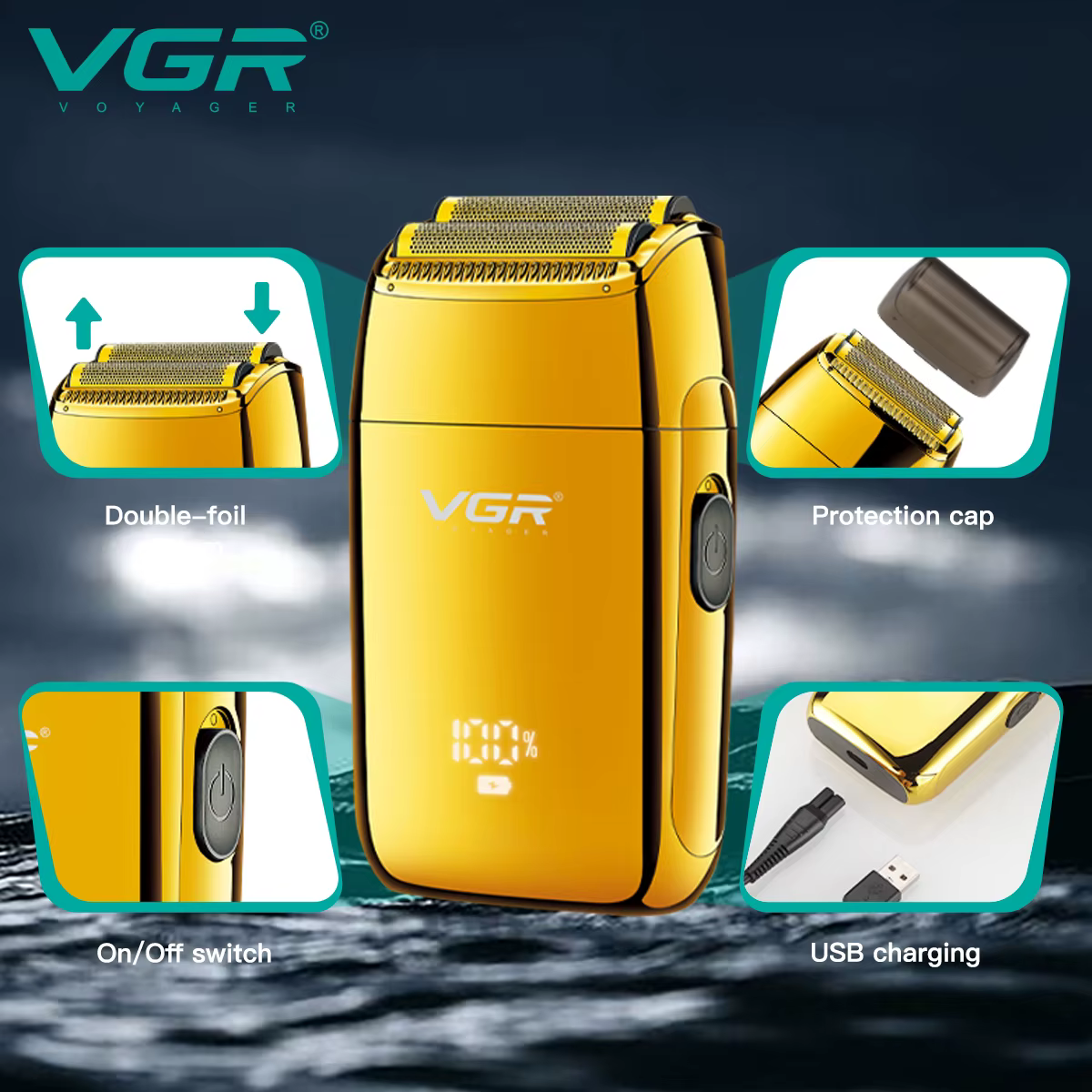 VGR rasoir électrique Rechargeable pour hommes barbe cheveux