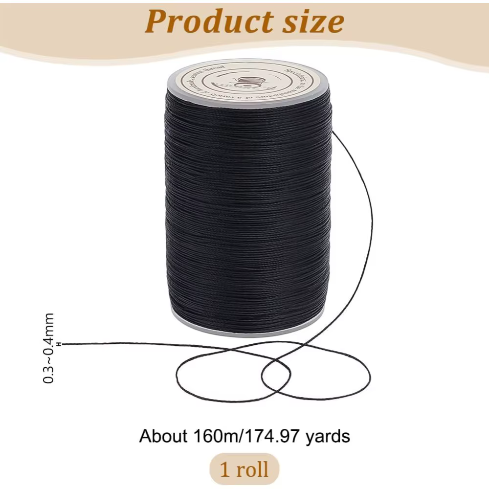175 Yards/160m cordon en Polyester ciré noir 0.3 ~ 0.4mm fil ciré torsadé cordon en Polyester fil de couture cordon cire