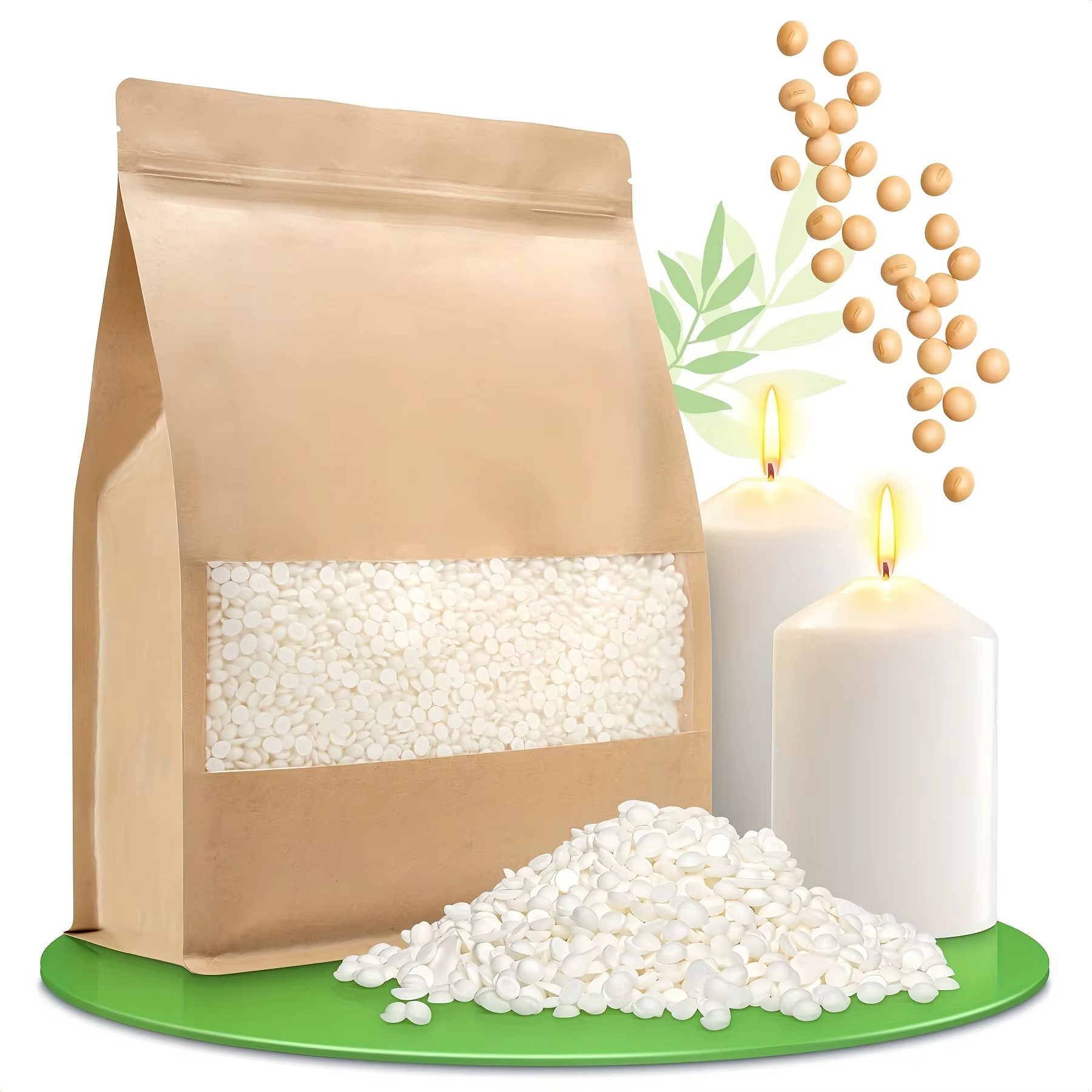 Pellets de cire de soja en sachet de 500/1000g, pellets de cire de soja pure, adaptés comme matières premières pour la fabrication de bougies parfumées DIY, fabrication de bougies